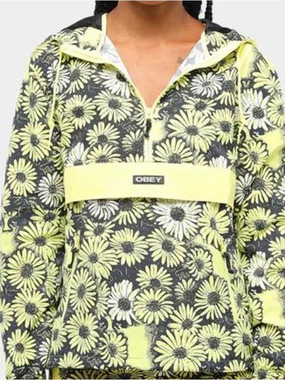 Obey Yellow Floral Hooded Anorak Jacket